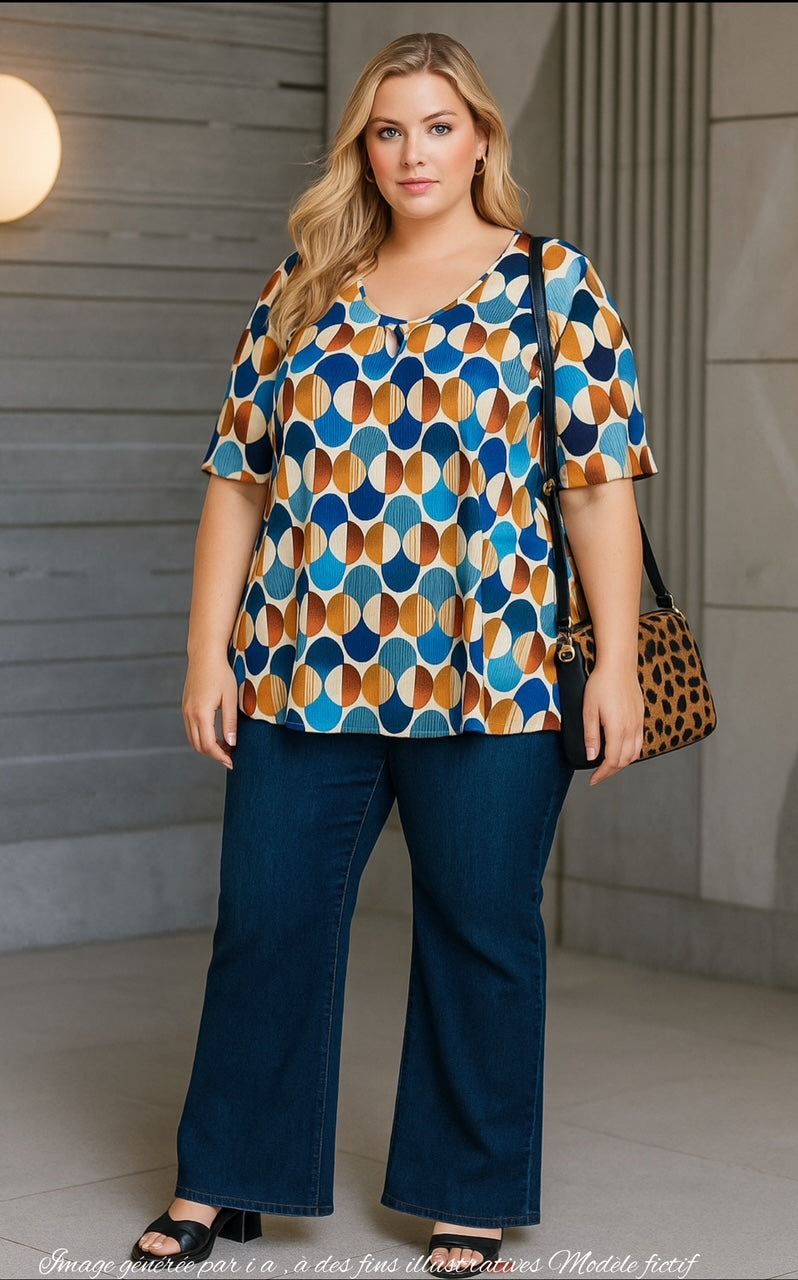 Tunique grande taille en maille imprimée Seventies ARE02K2