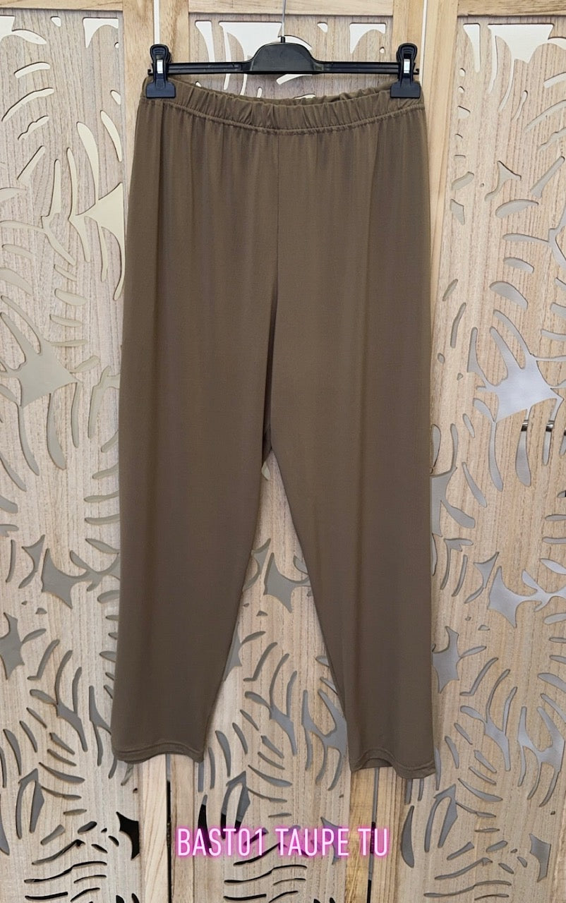 Pantalon grande taille slim en maille unie fluide BAST01 - NEW VIOLINE KAKI ET TAUPE