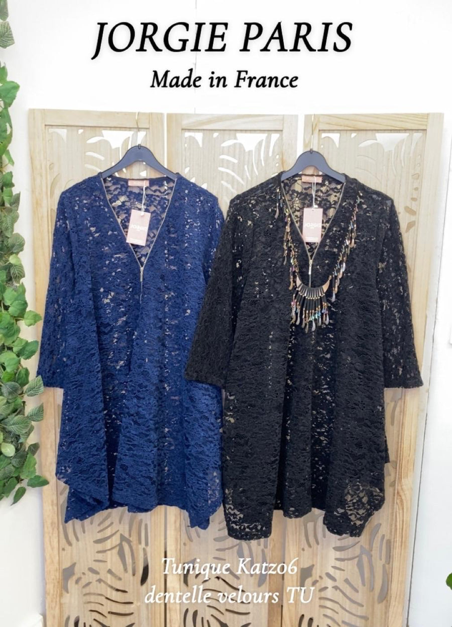 Robe Grande Taille boule ample en dentelle de velours marine ou noir BEL06