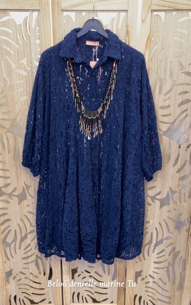 Robe Grande Taille boule ample en dentelle de velours marine ou noir BEL06