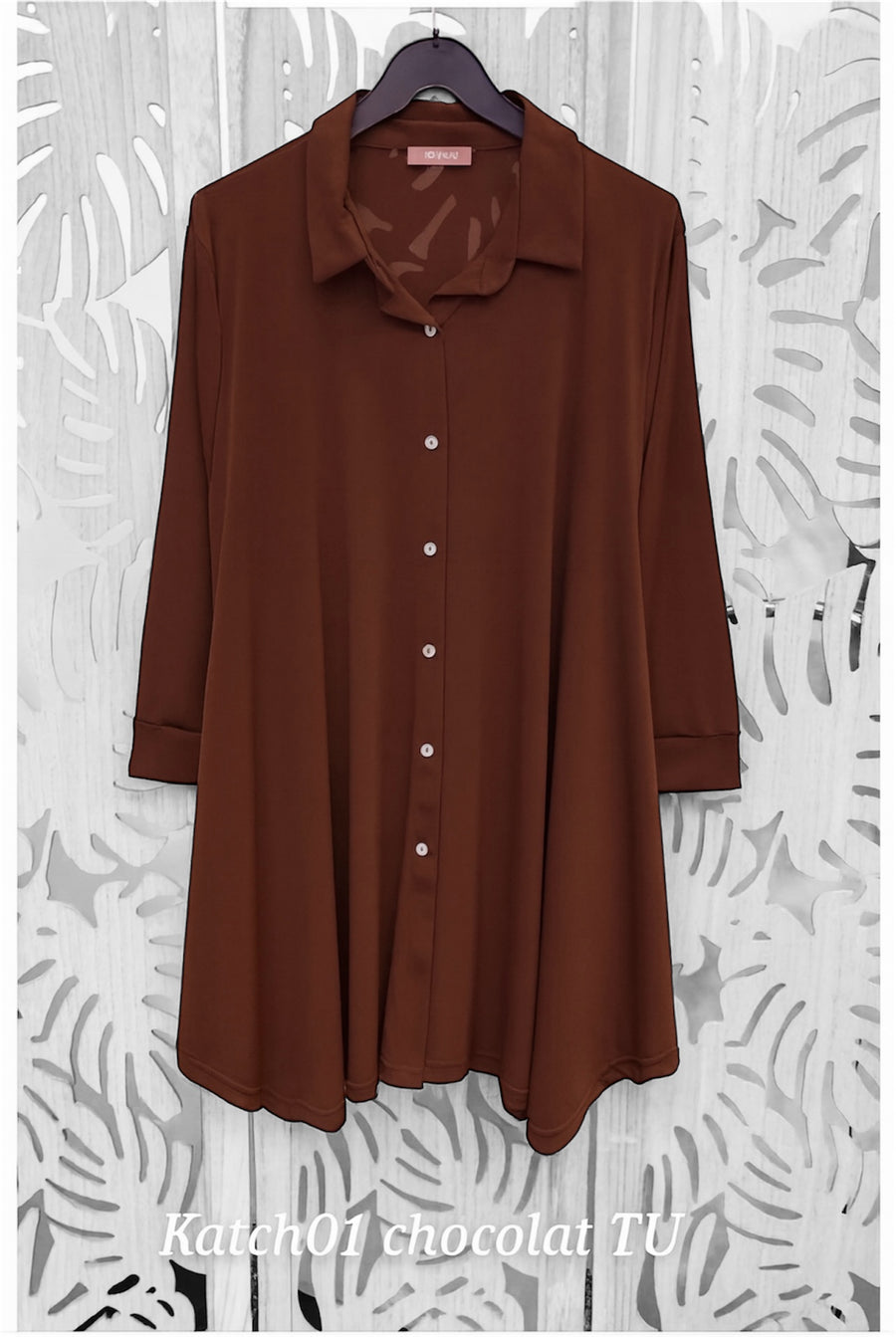 Chemise grande taille en Maille fluide unie KATCH01 Noir/Marine/Bleu royal/Sapin/Noisette/Brique/Gris