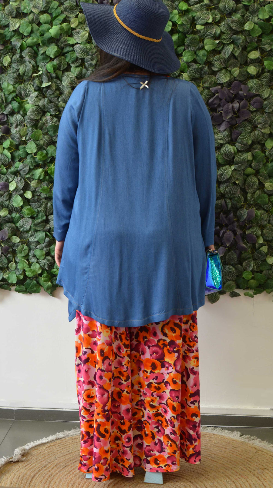 Pantalon grande taille en maille fluide imprimée Fleur Fuchsia ou bleu MIR02