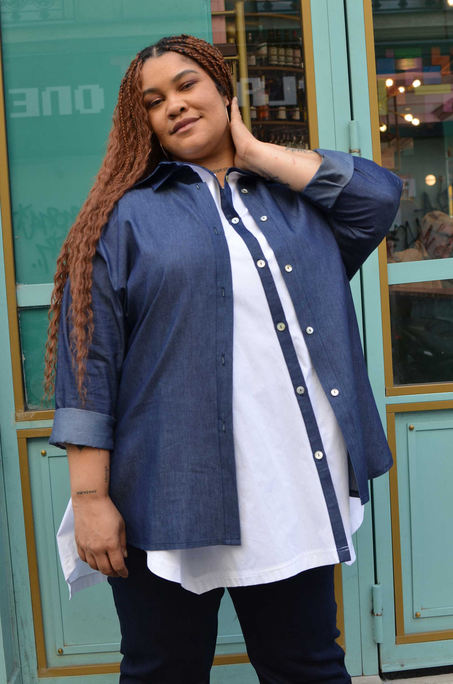 Chemise grande taille en jean fluide brut Paul12