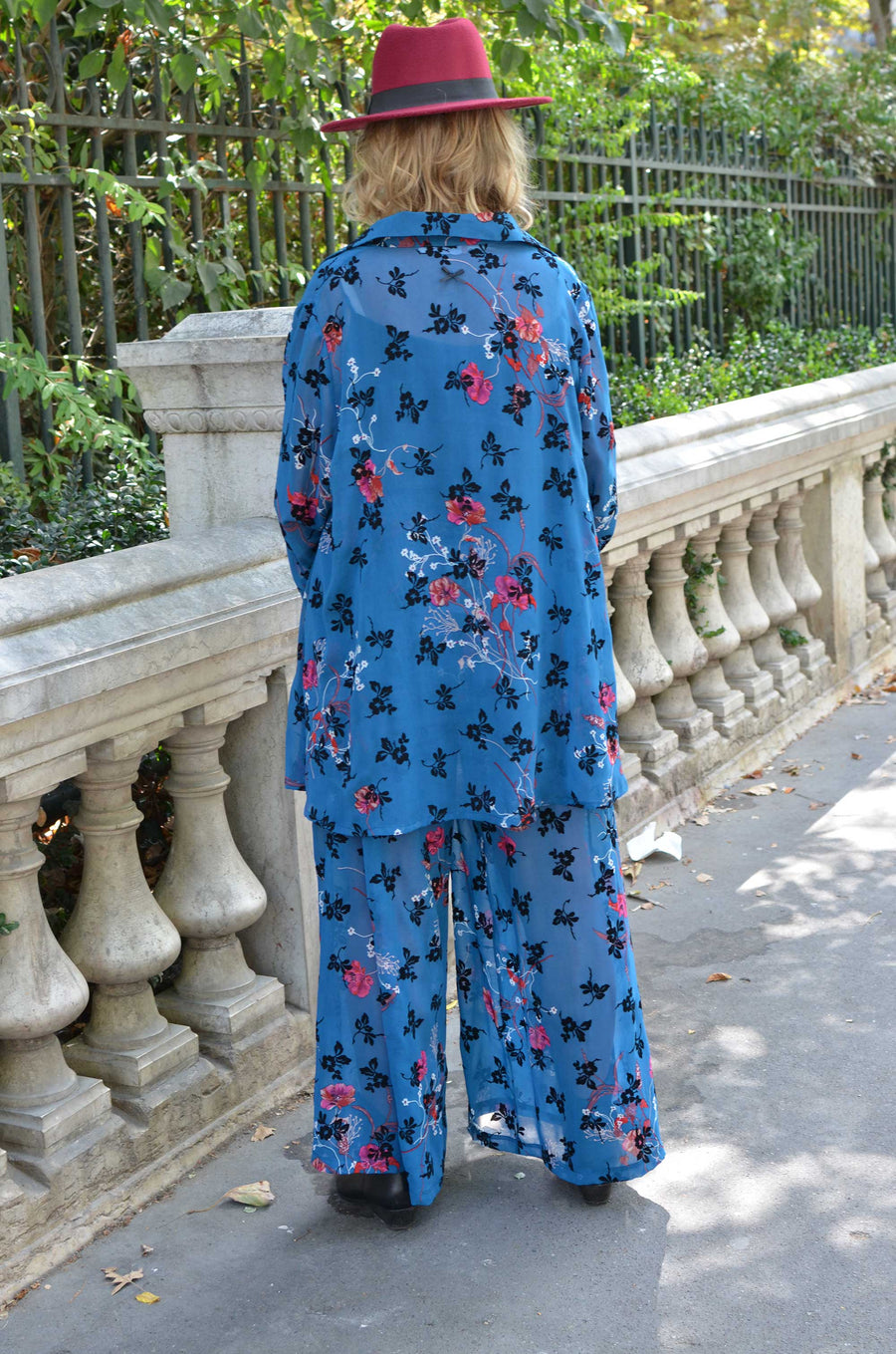 Pantalon grande taille en voile fleur velours BLEU MIR02K2
