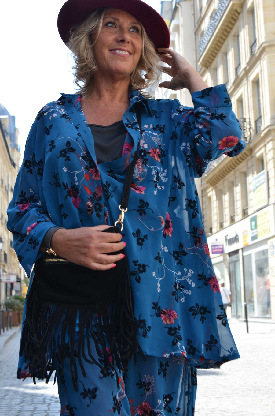 Tunique chemise grande taille en voile imprimé Fleur velours KATCH03