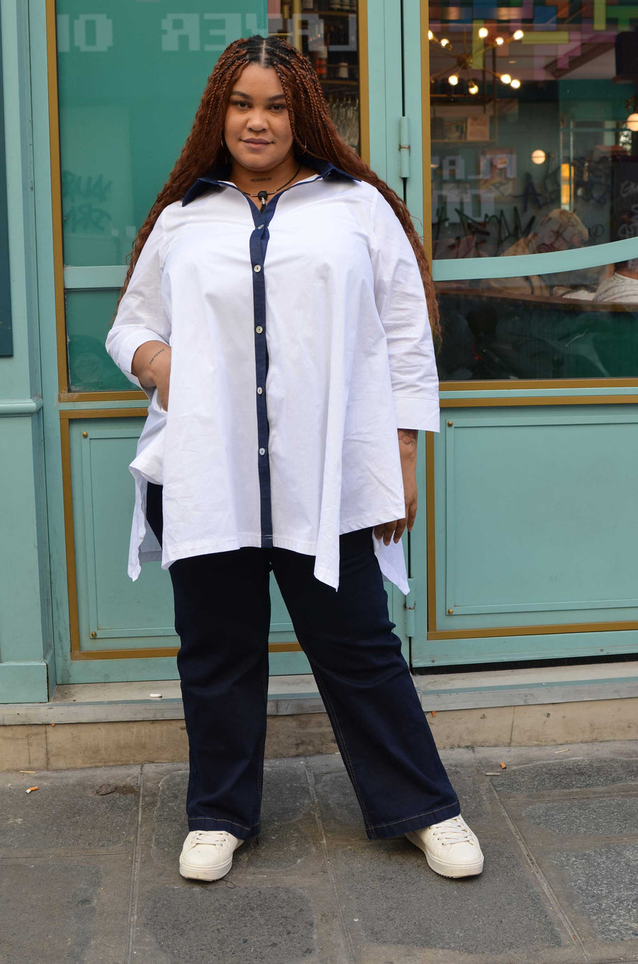 Chemise tunique grande taille en coton blanc KATCH02K2
