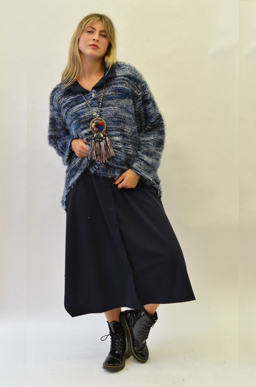 Gilet grande taille en maille chaude poilue Prune ou Bleu GIGI02P -20% !
