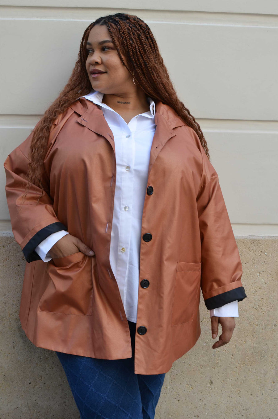 Imperméable grande taille en coton enduit Brique MARC08