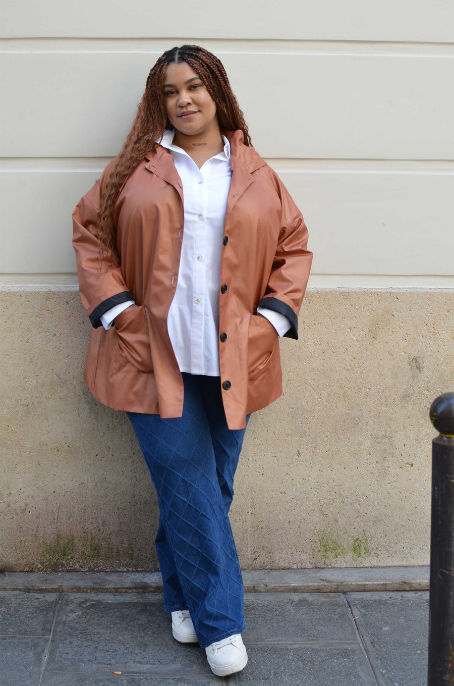 Imperméable grande taille en coton enduit Brique MARC08