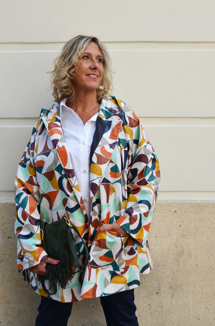 Imperméable grande taille en coton enduit géométrique MARC08