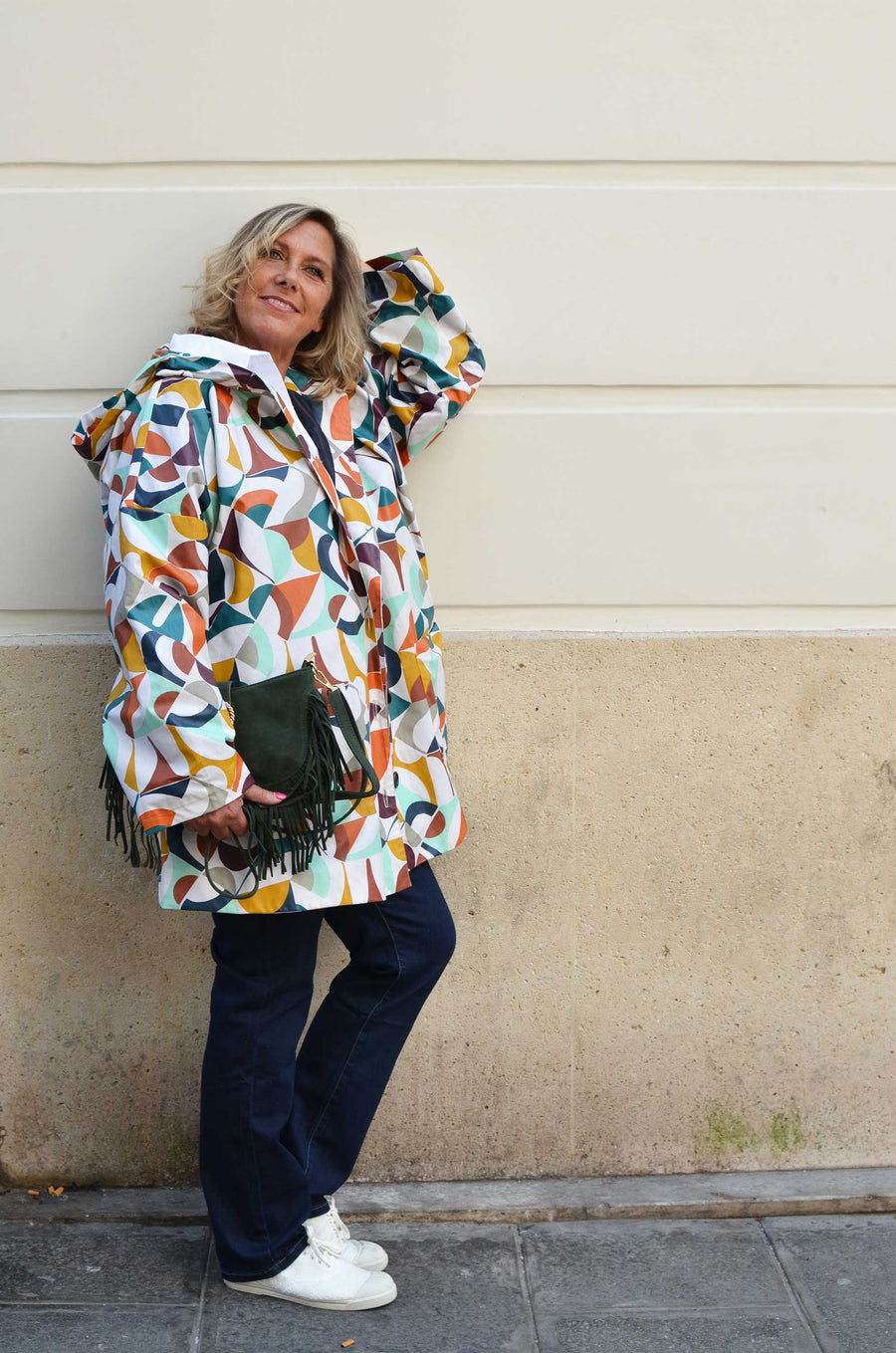 Imperméable grande taille en coton enduit géométrique MARC08
