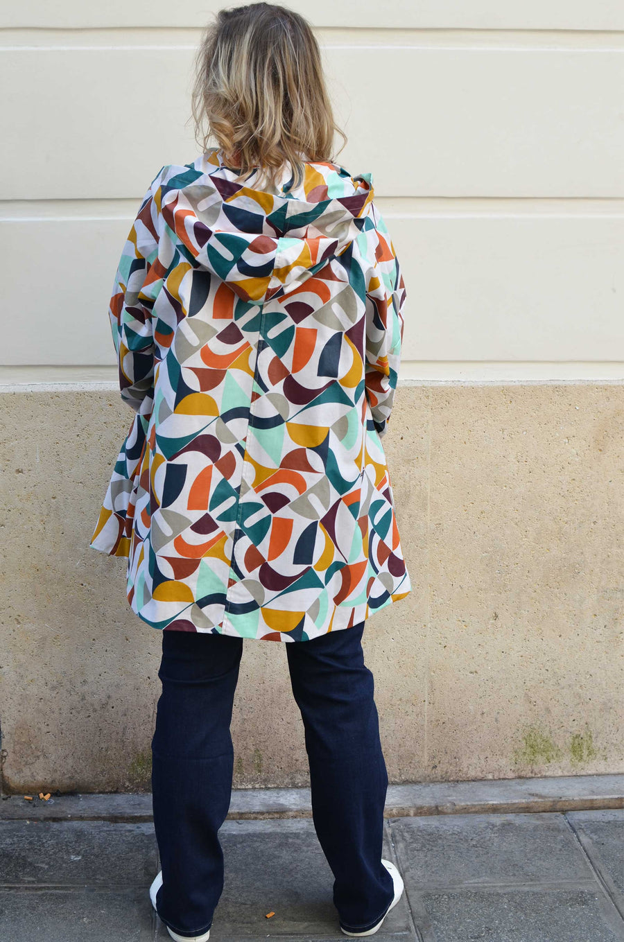 Imperméable grande taille en coton enduit géométrique MARC08