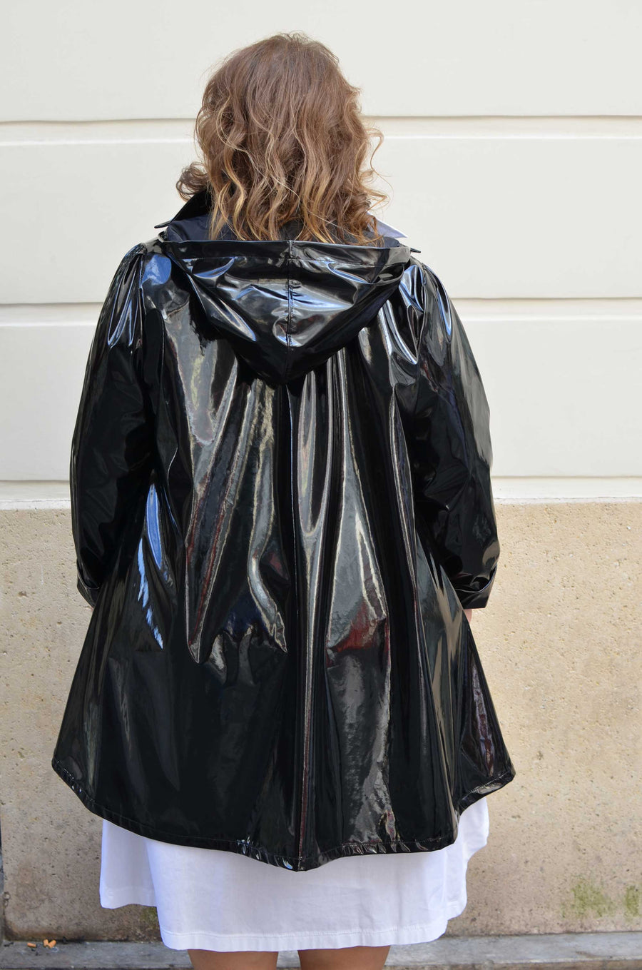 Imperméable grande taille col chemise Vinyle Noir KATCH208