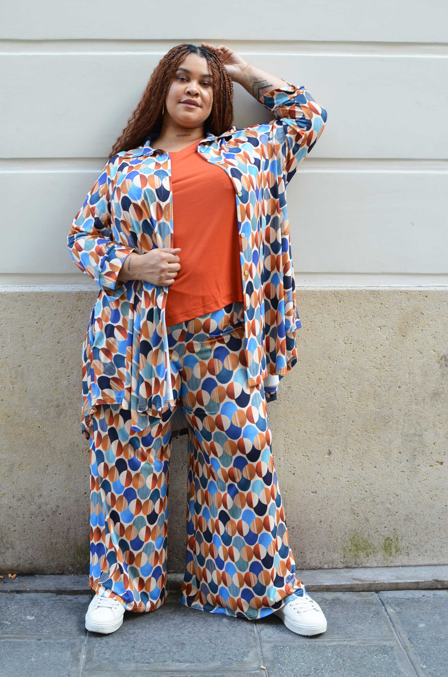 Pantalon grande taille en maille fluide imprimée Seventies MIR02K2