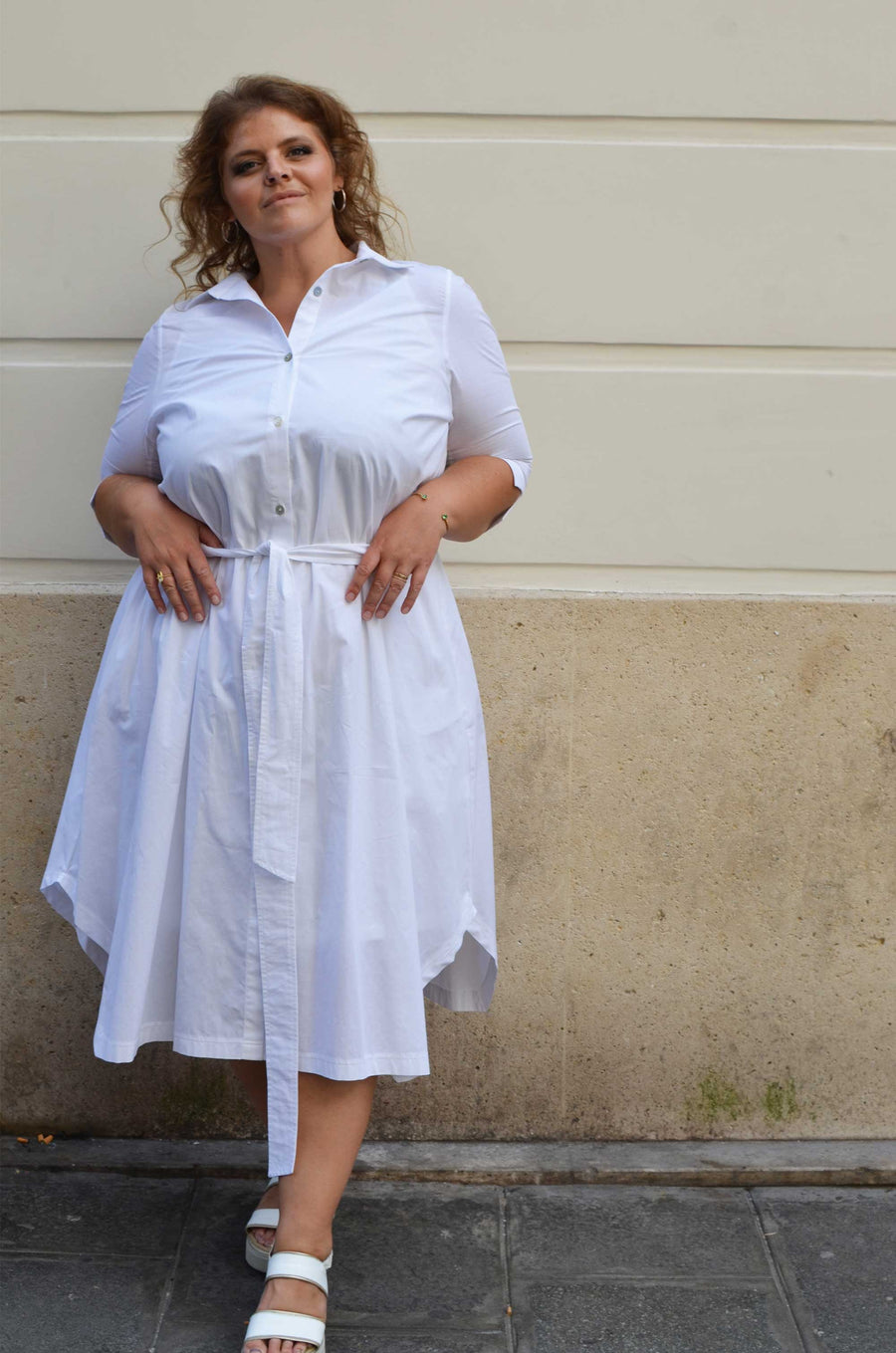 Robe chemise grande taille en coton noir KATCHL04