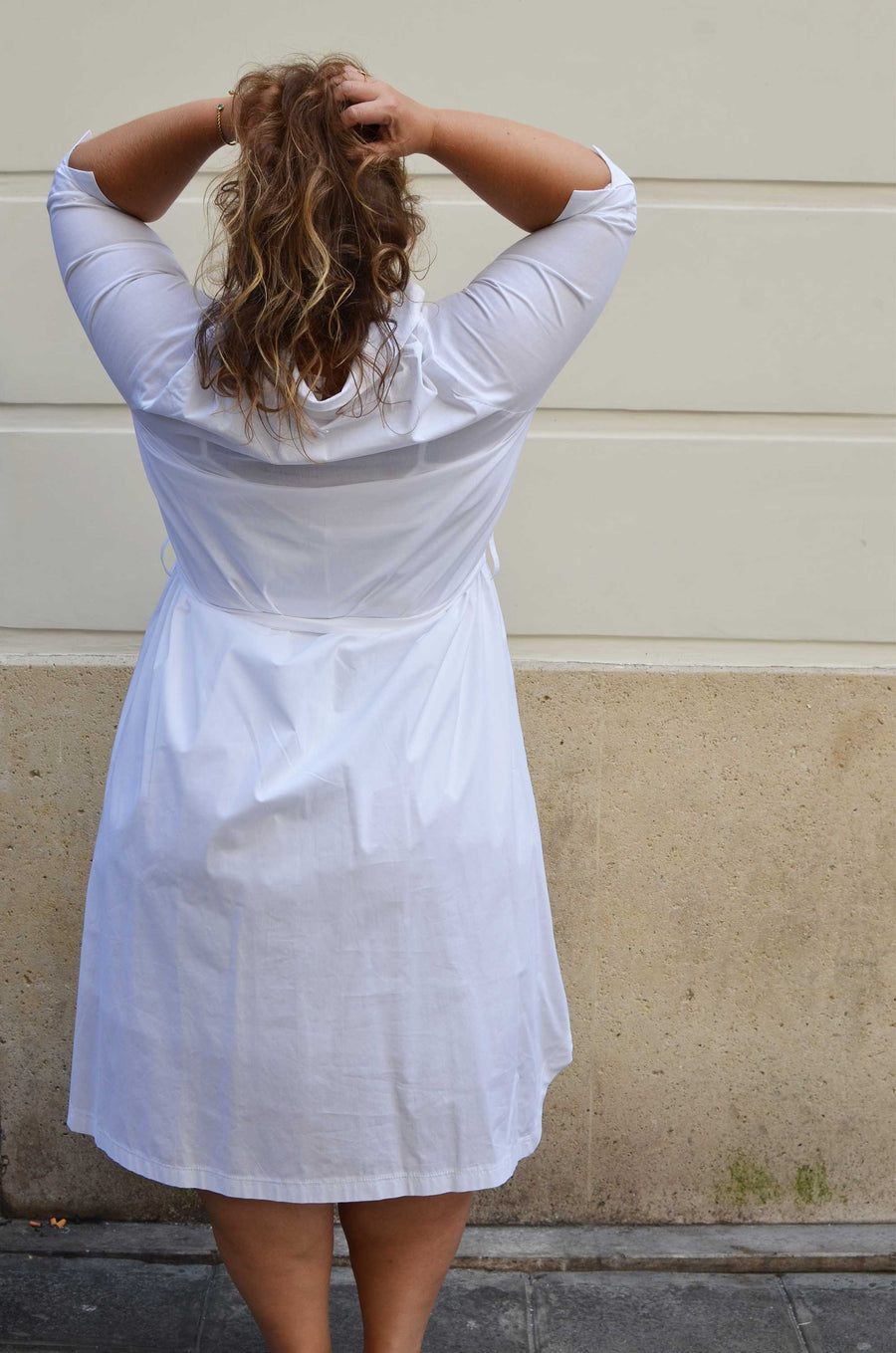 Robe chemise grande taille en coton blanc KATCHL04