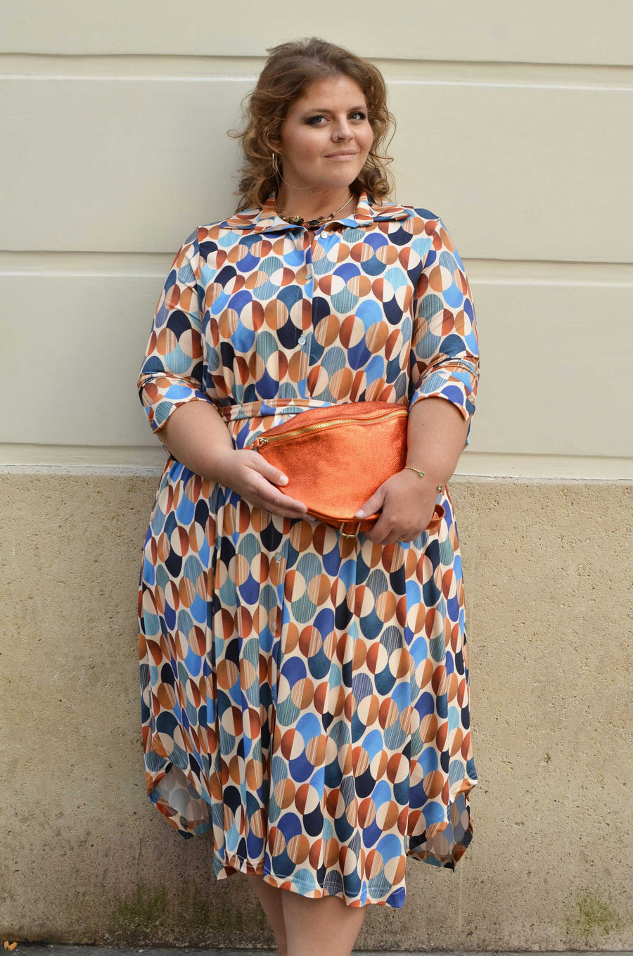 Robe chemise grande taille maille imprimée fluide Seventies KATCHL02K2