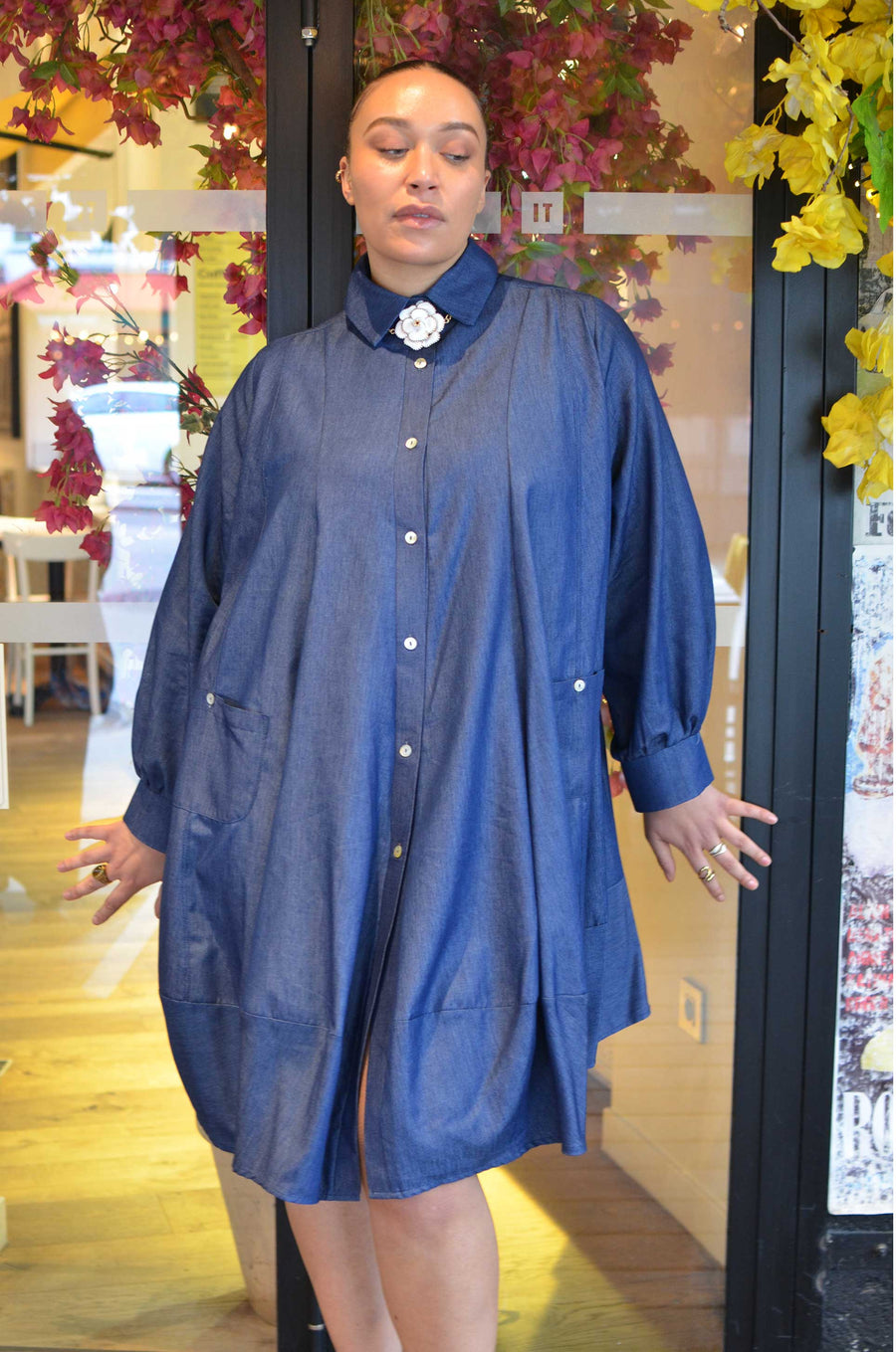 Robe chemise grande taille en jean uni souple BEL13