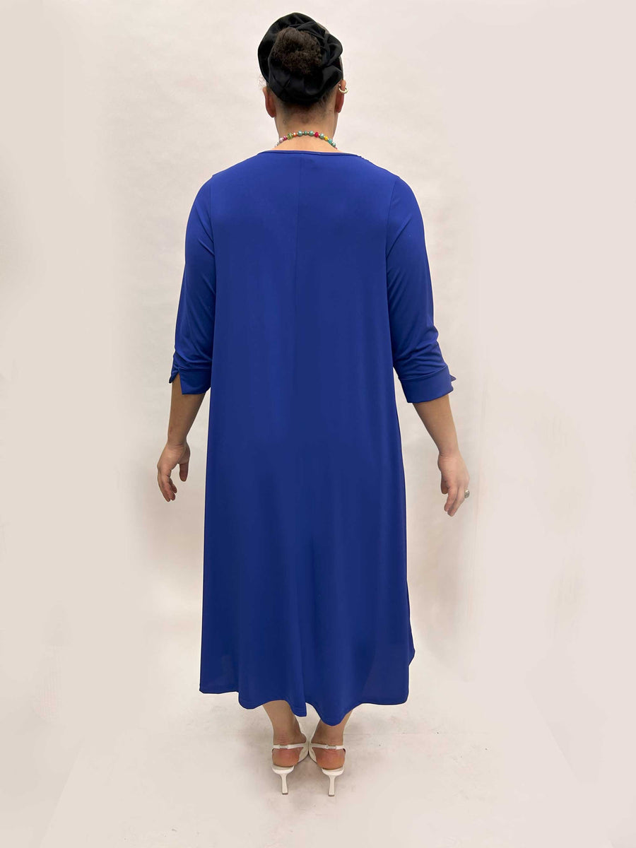 Robe grande taille en maille unie fluide col dentelle KATVL01D noir/marine/bleu royal/Anis/Pamplemousse