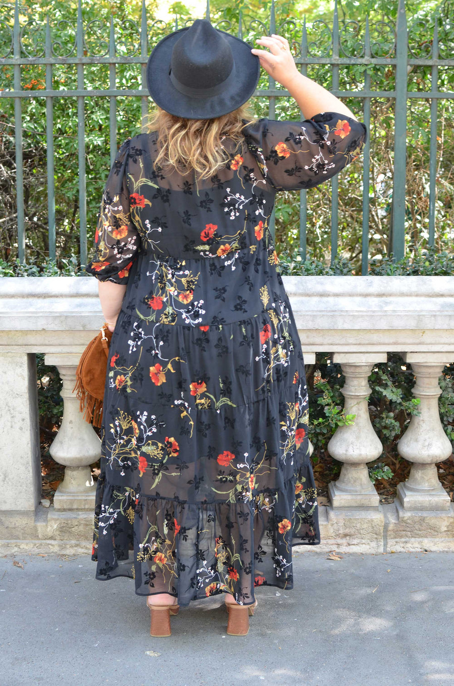 Robe longue grande taille en voile velours imprimé BRIQUE AIM03