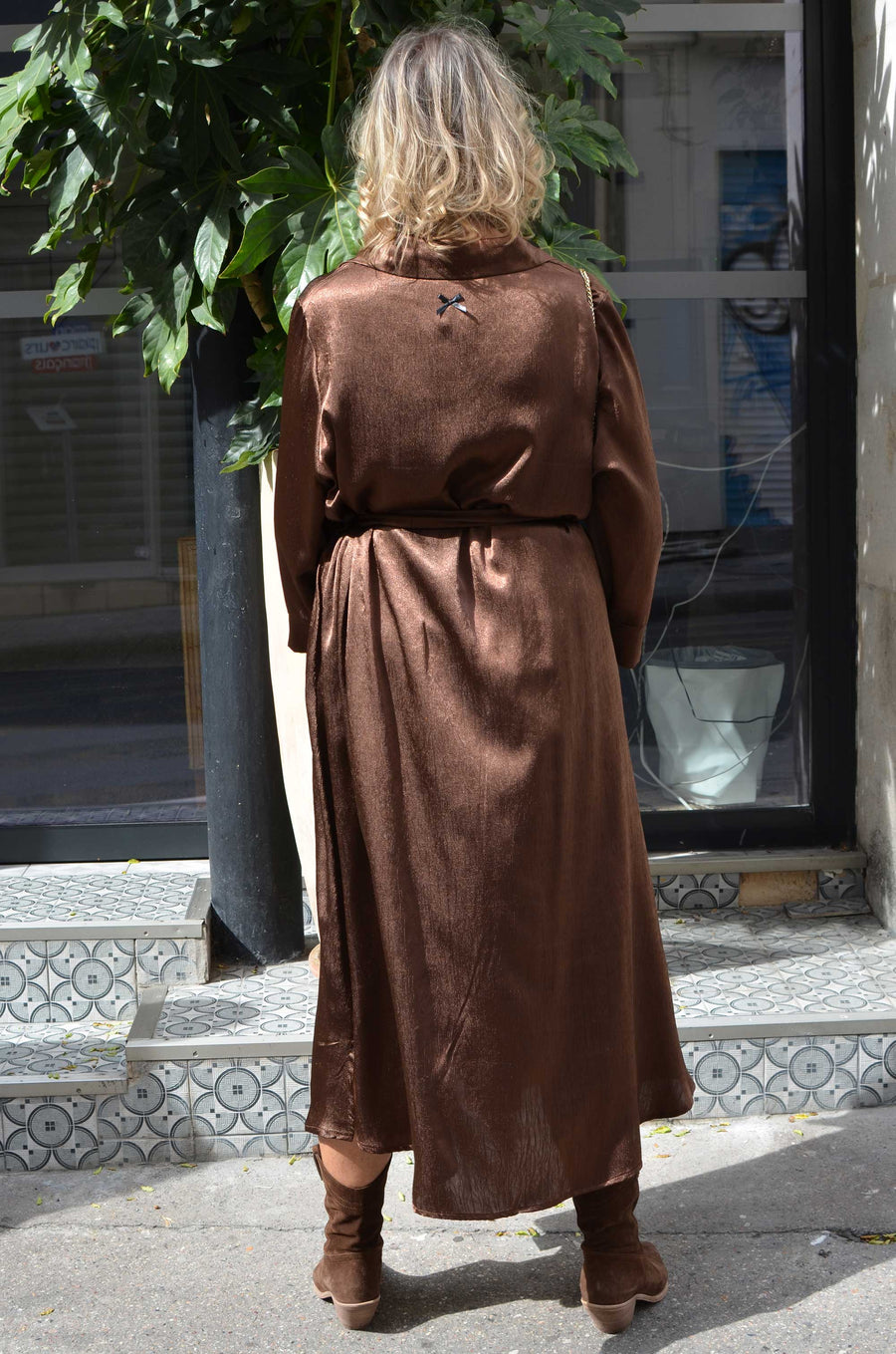 Robe chemise grande taille satin twill uni Choco MEG10