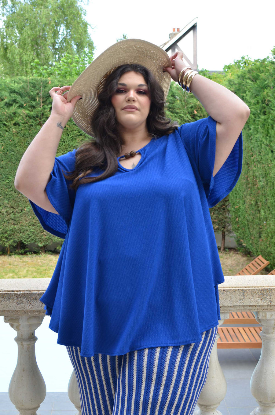 Tunique grande taille en maille gaufrée bleu royal ARE02C