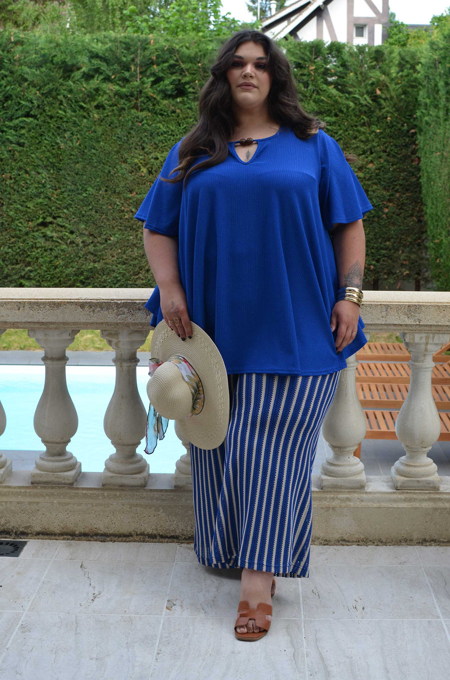 Tunique grande taille en maille gaufrée bleu royal ARE02C