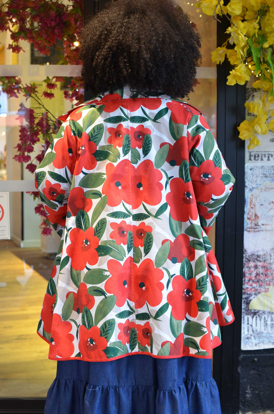 Veste grande taille en coton imprimé coquelicot CHARL08