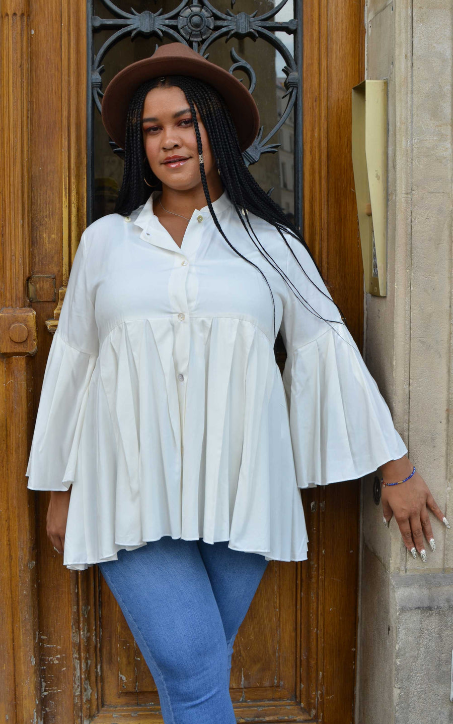 Chemise grande taille en coton soyeux à plis LOUI04