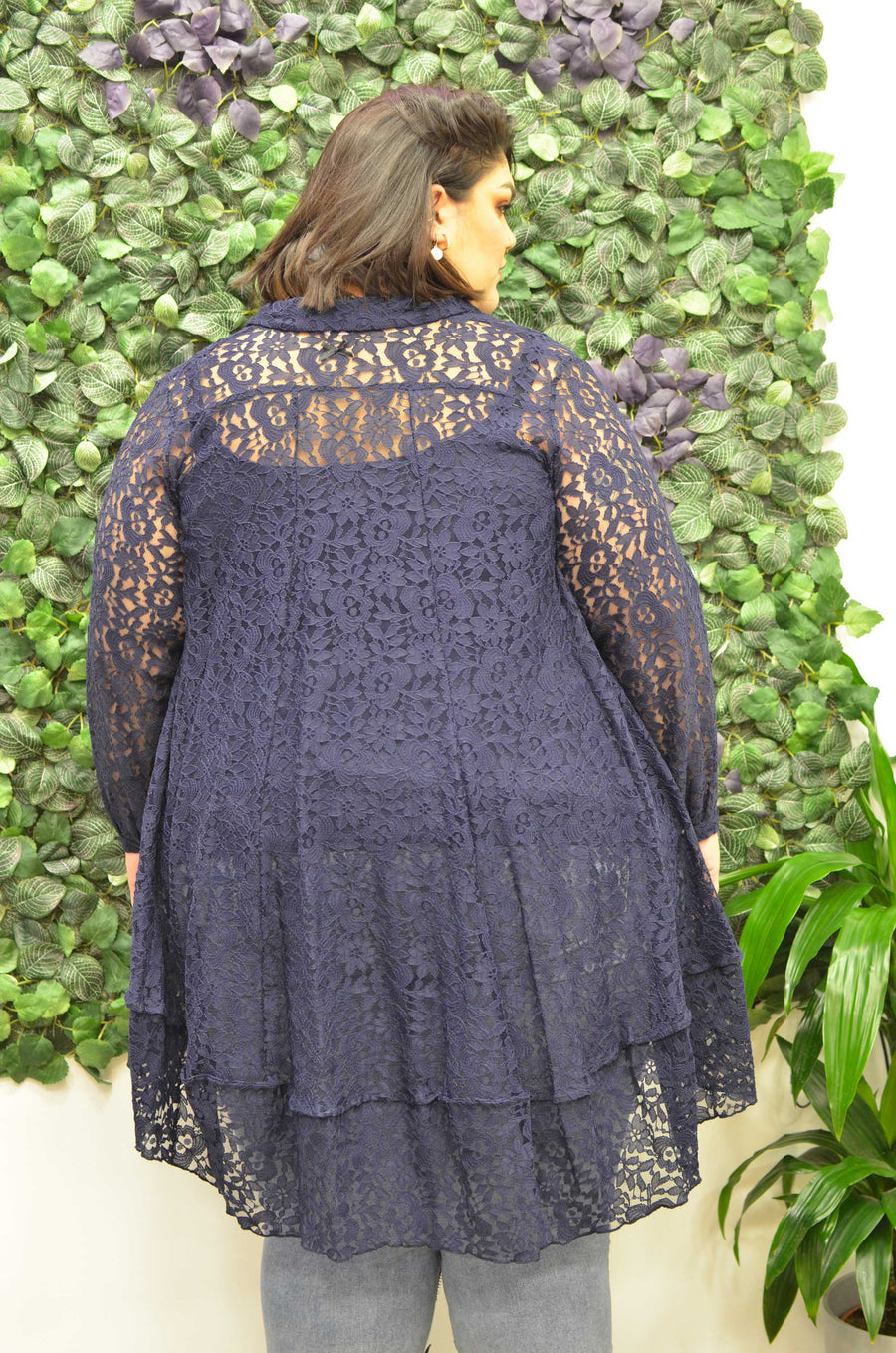 Robe Grande Taille boule ample en dentelle de velours marine ou noir BEL06